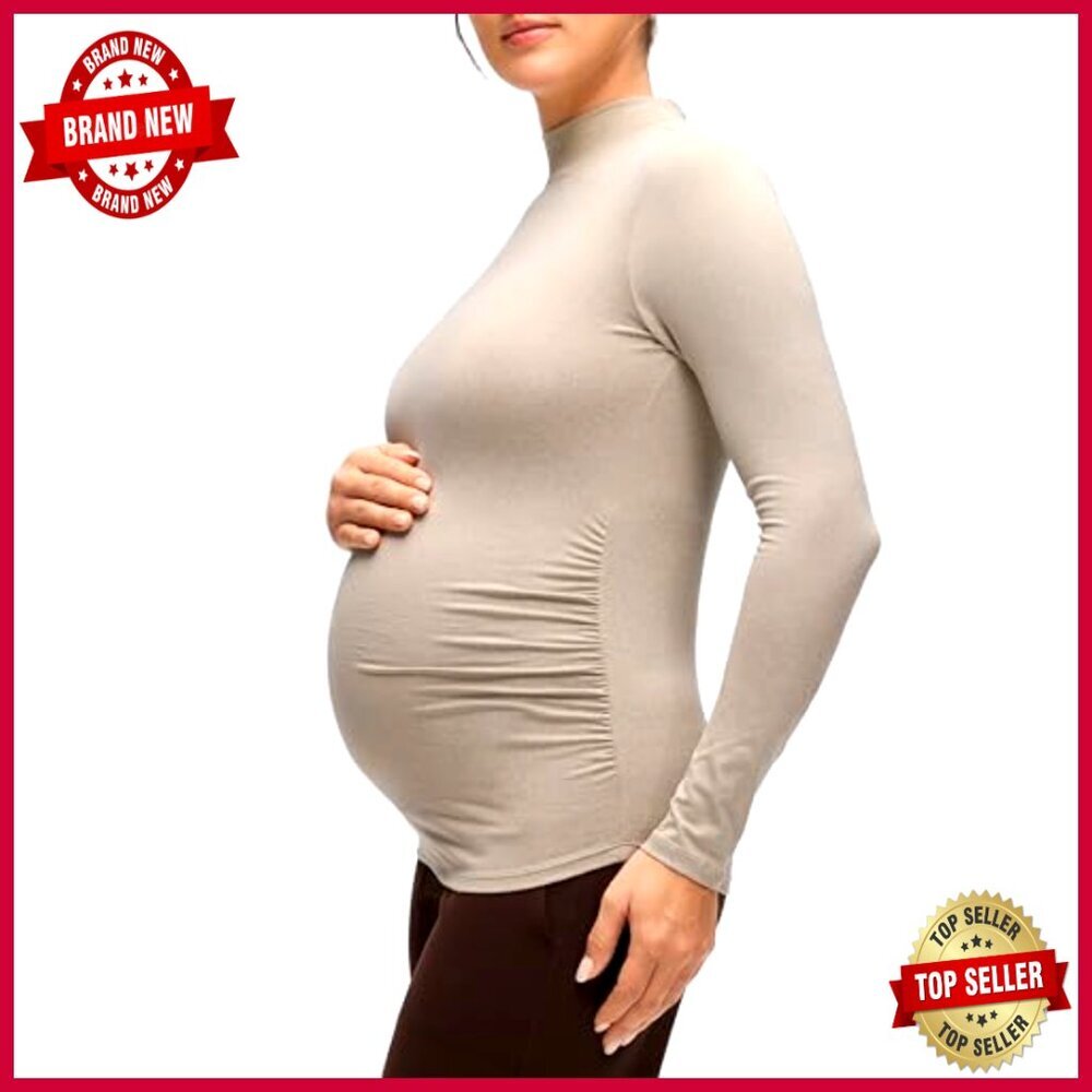 Maternity Long Sleeve Mock Neck Top - Cloud Jersey Fabric - Side Ruched - Picture 4 of 6